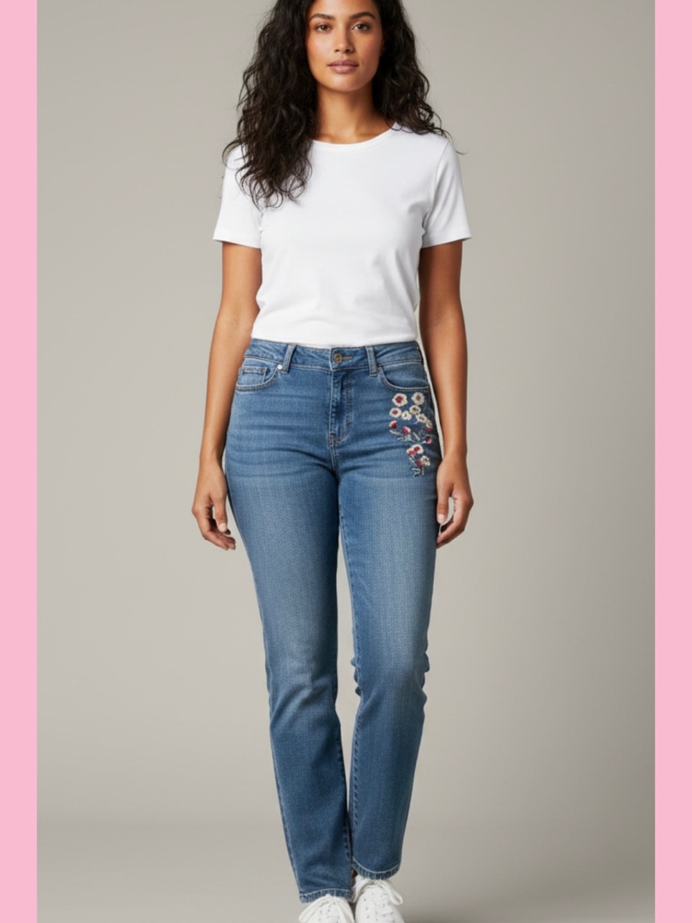 Liz Claiborne Blue Straight Leg Jeans with Floral Embroidery